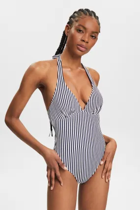 Bañador con cuello halter a rayas