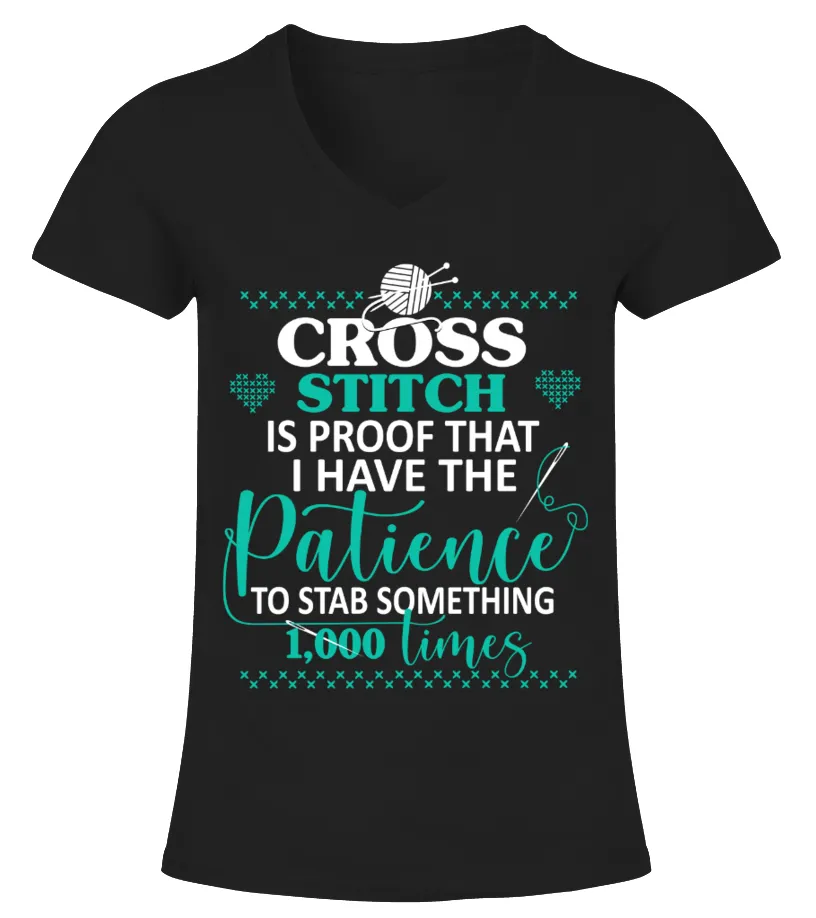 CROSS STITCH PATIENCE Camiseta cuello pico Mujer