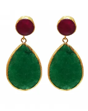 PENDIENTES LARGOS FUCSIAS Y VERDES DE PIEDRA NATURAL PARA TU VESTIDO DE FIESTA